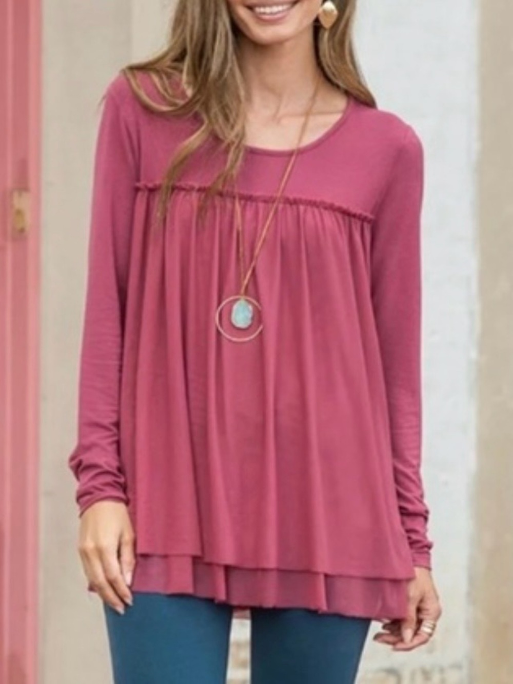 Matilda Jane Ruffle Layered Top Long Sleeve Mauve Pink Make Believe S - Picture 5 of 11